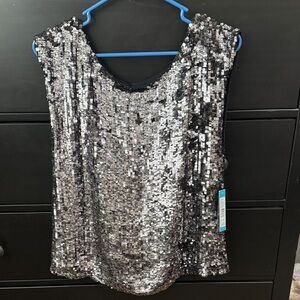 Alice + Olivia Silver Sequin Top